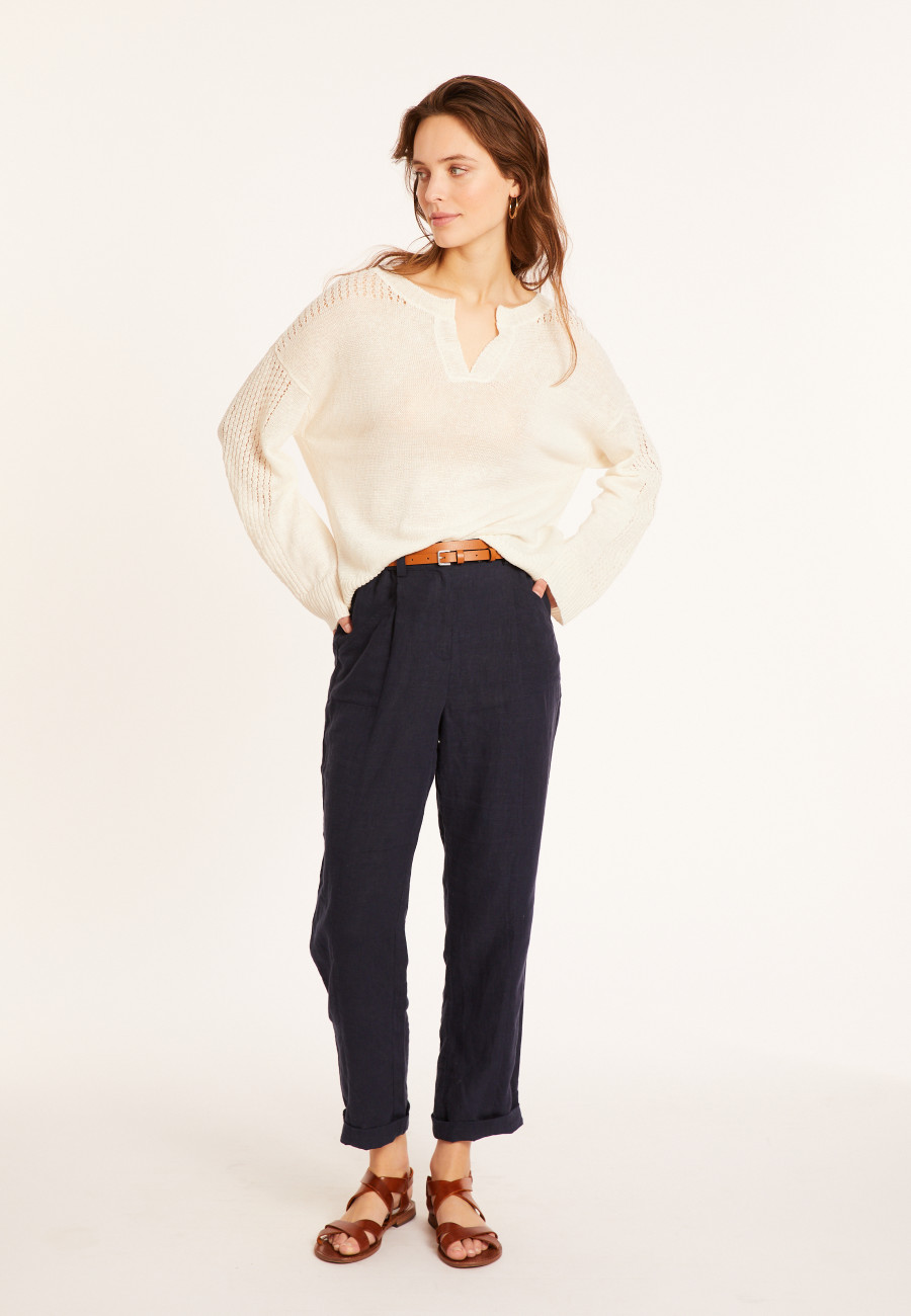 Weitgeschnittener Leinenpullover mit Cut-Out-Ärmeln - Molene
