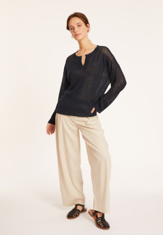 Weitgeschnittener Leinenpullover mit Cut-Out-Ärmeln - Molene