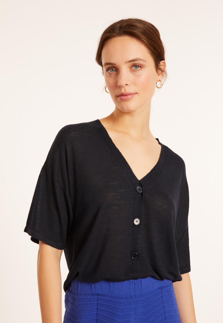 Knopfleiste-T-Shirt aus Flammenleinen - Maddie