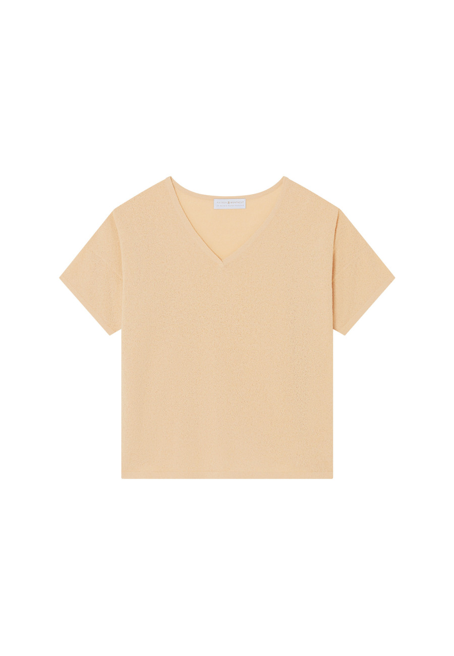 Lockeres T-Shirt mit V-Ausschnitt aus gebürsteter Baumwolle - Maden