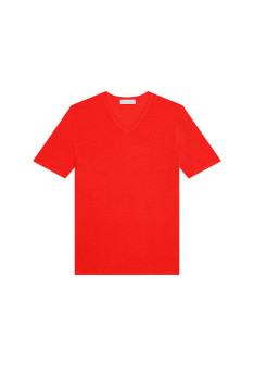 Slub Leinen V-Ausschnitt T-Shirt - Reuben