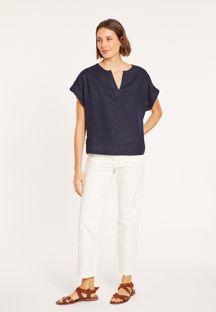 Kurzarm-Leinenbluse - Virginie
