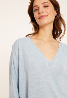Übergroßes T-Shirt mit V-Ausschnitt und meliertem Leinen - Beja.