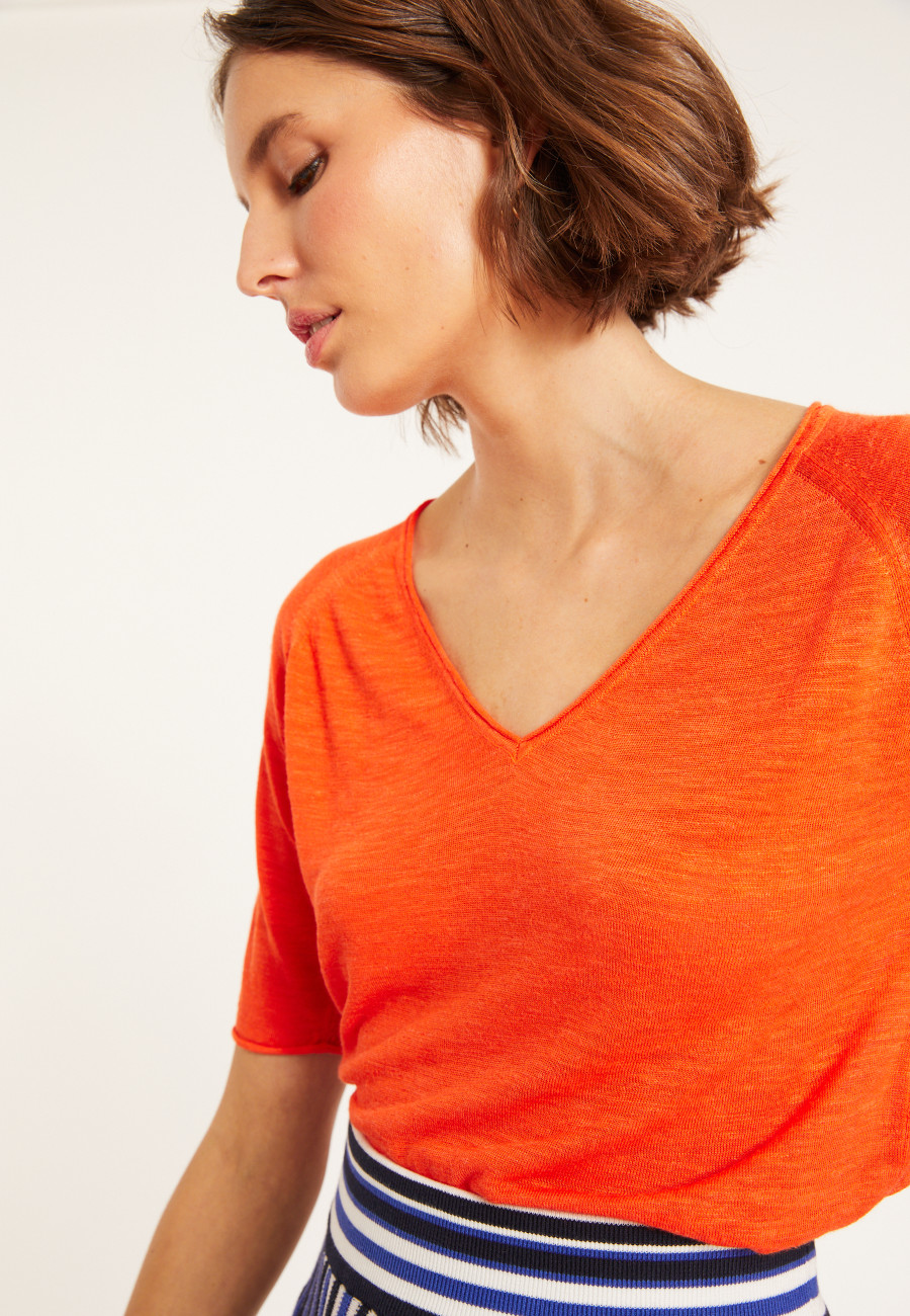 T-Shirt mit Ellbogenärmeln aus Flammleinen - Bonbon