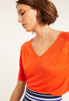 T-Shirt mit Ellbogenärmeln aus Flammleinen - Bonbon