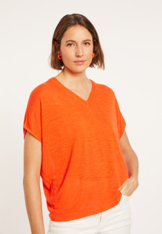 Lockeres T-Shirt mit V-Ausschnitt aus Flammenleinen - Marra