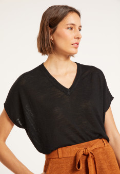 Lockeres T-Shirt mit V-Ausschnitt aus Flammenleinen - Marra