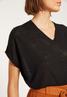 Lockeres T-Shirt mit V-Ausschnitt aus Flammenleinen - Marra
