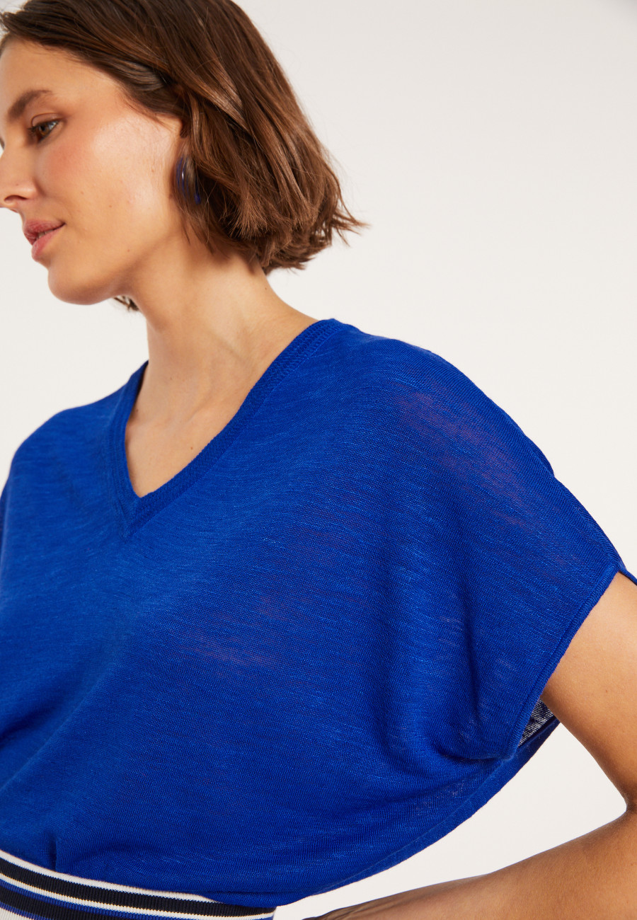 Lockeres T-Shirt mit V-Ausschnitt aus Flammenleinen - Marra