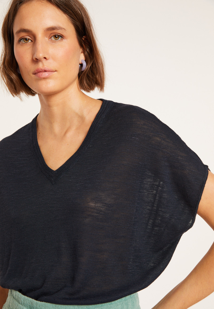 Lockeres T-Shirt mit V-Ausschnitt aus Flammenleinen - Marra