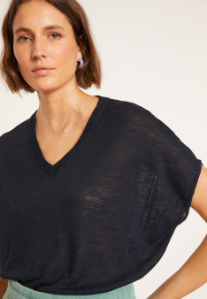 Lockeres T-Shirt mit V-Ausschnitt aus Flammenleinen - Marra