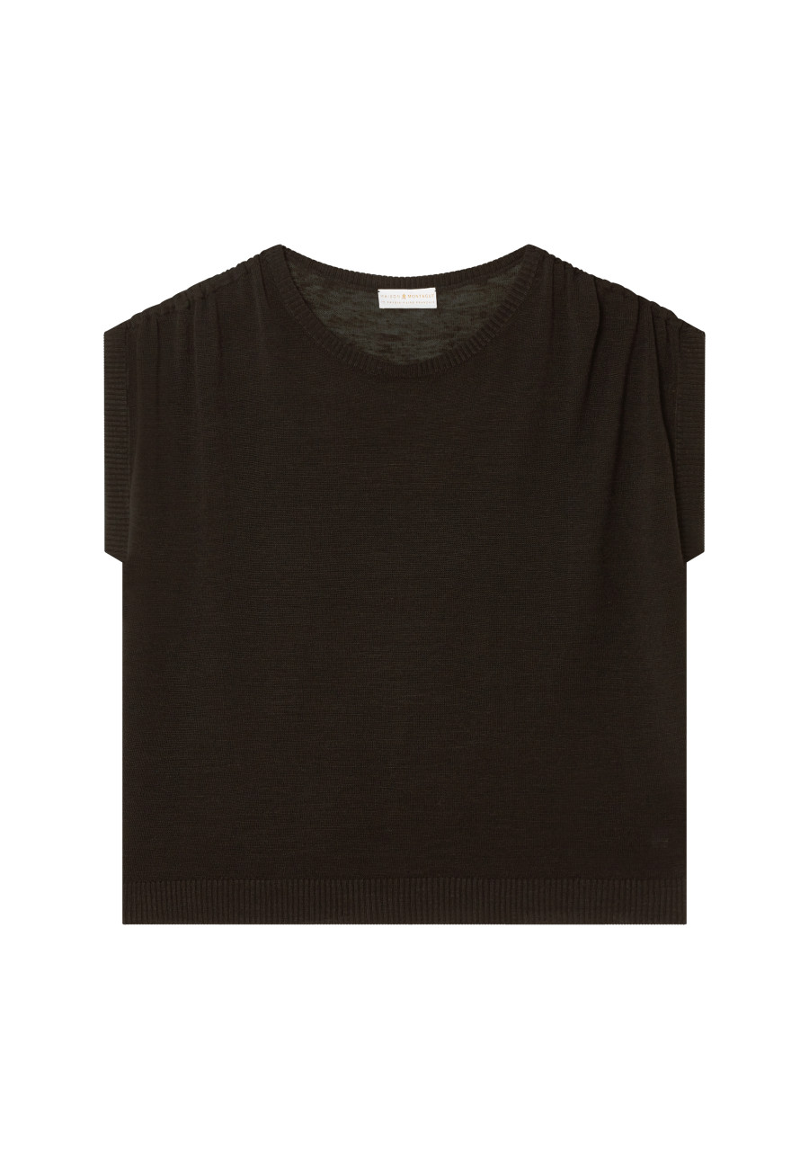 T-Shirt aus Flammenleinen mit Schulterverengung - Marine