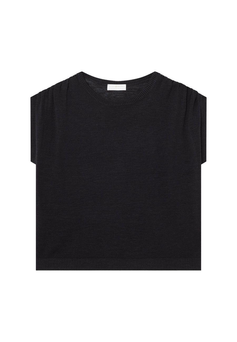 T-Shirt aus Flammenleinen mit Schulterverengung - Marine