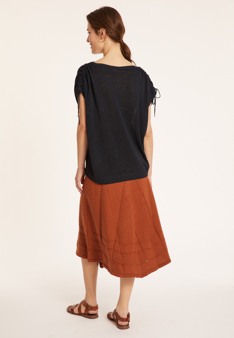 T-Shirt aus Flammenleinen mit Schulterverengung - Marine