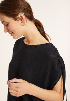 T-Shirt aus Flammenleinen mit Schulterverengung - Marine
