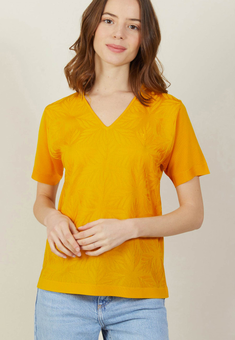 T-shirt col V à motifs en Fil Lumière - Amy