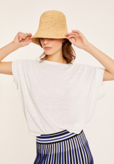 T-Shirt aus Flammenleinen mit Schulterverengung - Marine