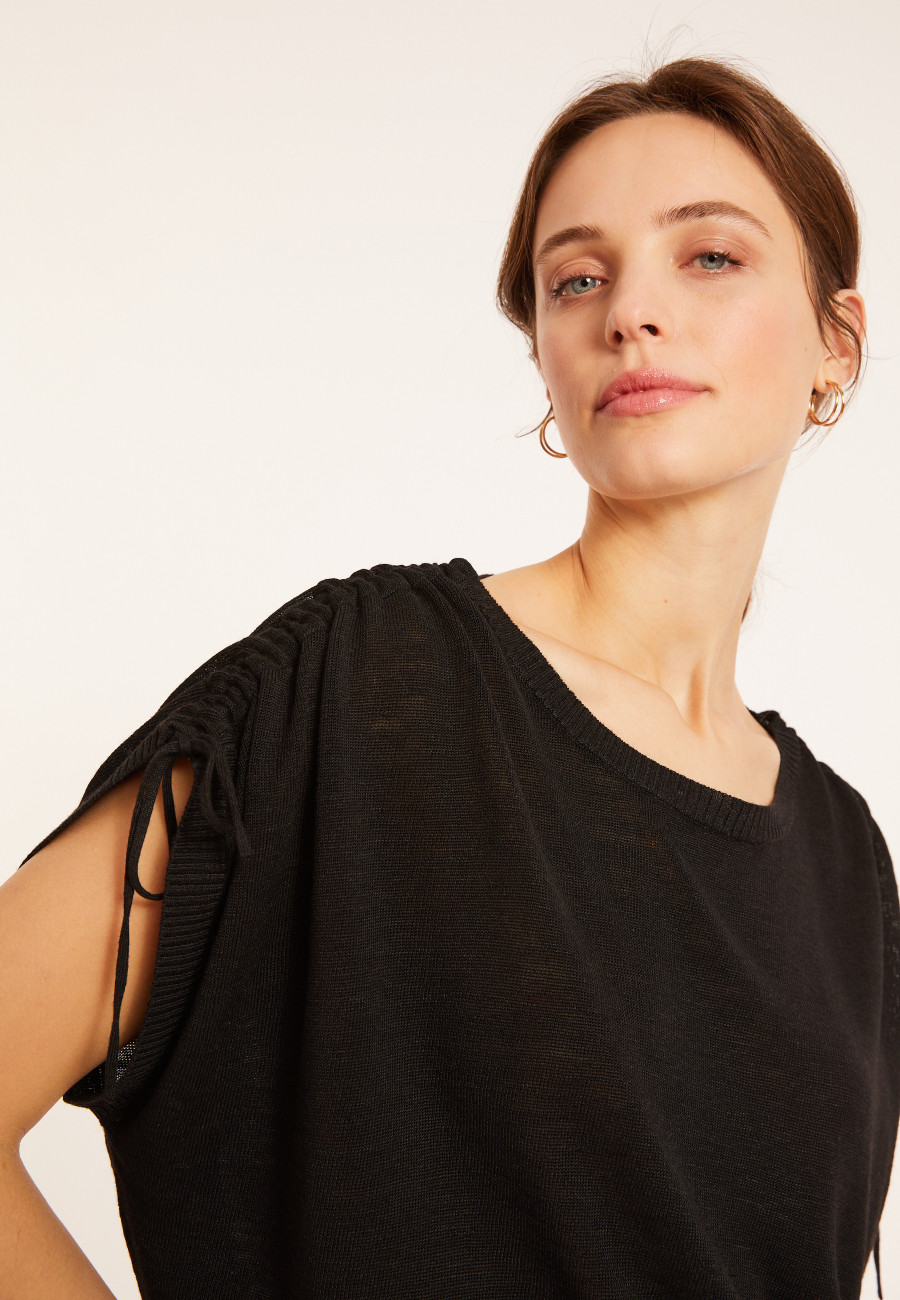 T-Shirt aus Flammenleinen mit Schulterverengung - Marine