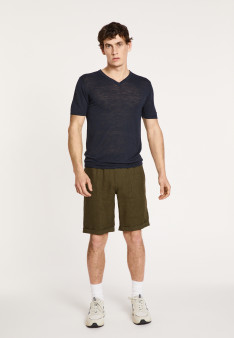 Slub Leinen V-Ausschnitt T-Shirt - Reuben