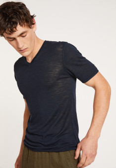 Slub Leinen V-Ausschnitt T-Shirt - Reuben