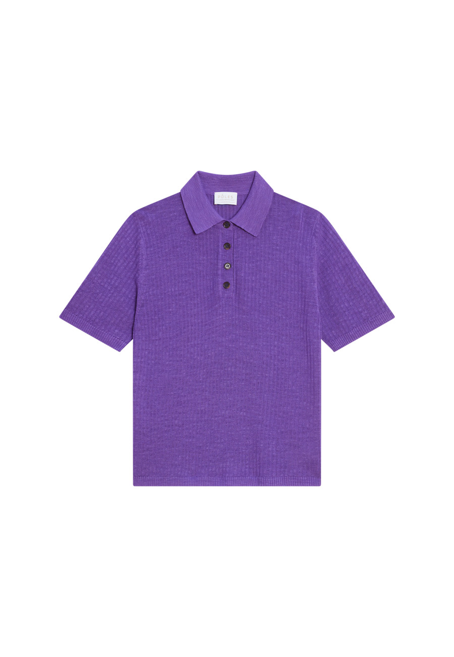 Polo aus Flammenleinen-Rippstrick - Petunia