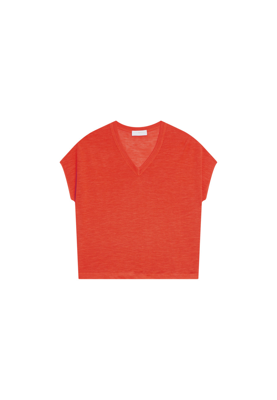 Lockeres T-Shirt mit V-Ausschnitt aus Flammenleinen - Marra
