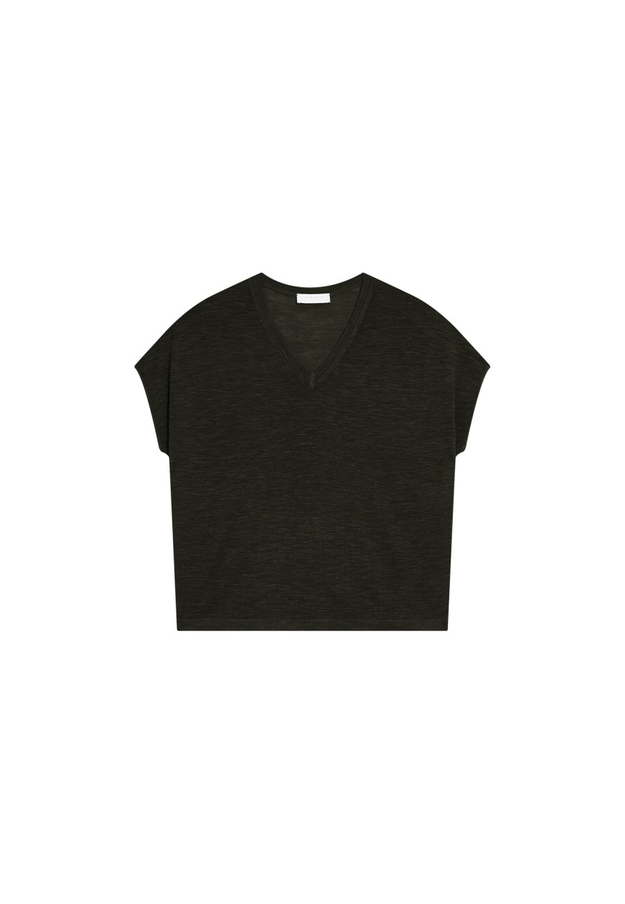 Lockeres T-Shirt mit V-Ausschnitt aus Flammenleinen - Marra