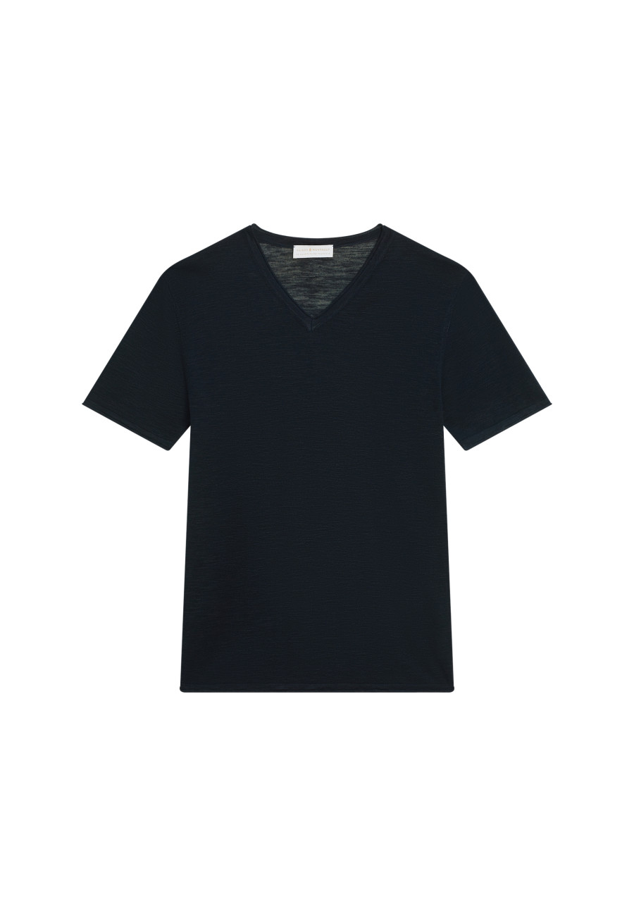 Slub Leinen V-Ausschnitt T-Shirt - Reuben