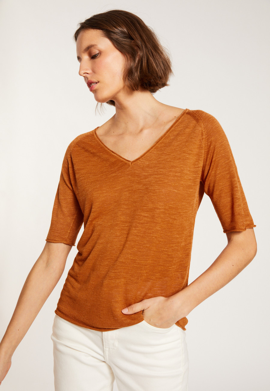 T-Shirt mit Ellbogenärmeln aus Flammleinen - Bonbon