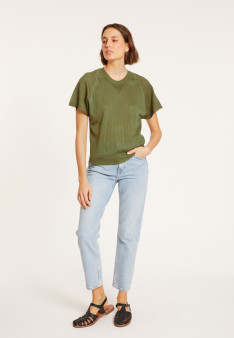 Geripptes Leichtgarn-T-Shirt - Malory