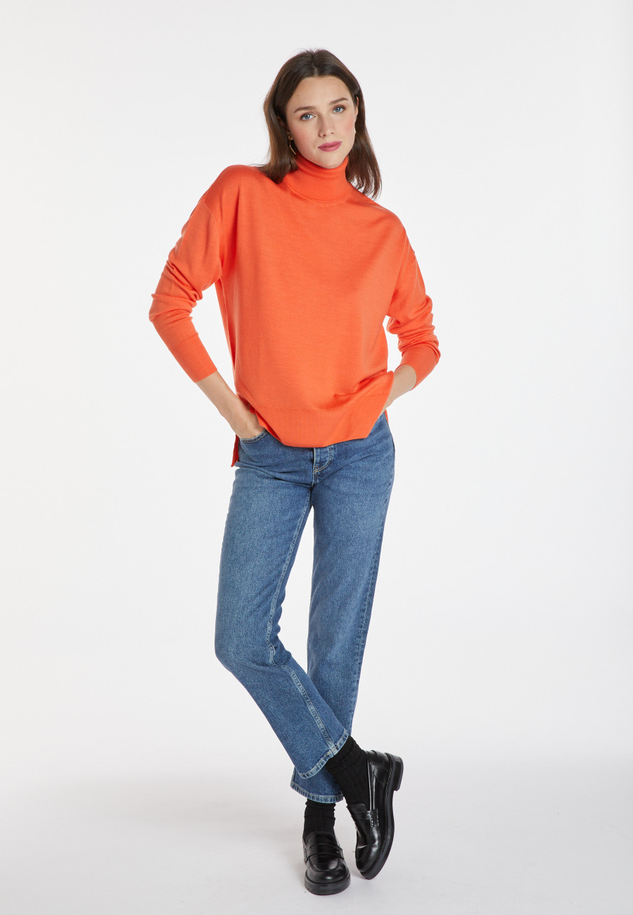 Geschlitzter Rollkragenpullover aus Merinowolle - Amy