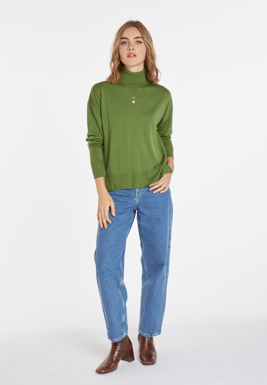Geschlitzter Rollkragenpullover aus Merinowolle - Amy