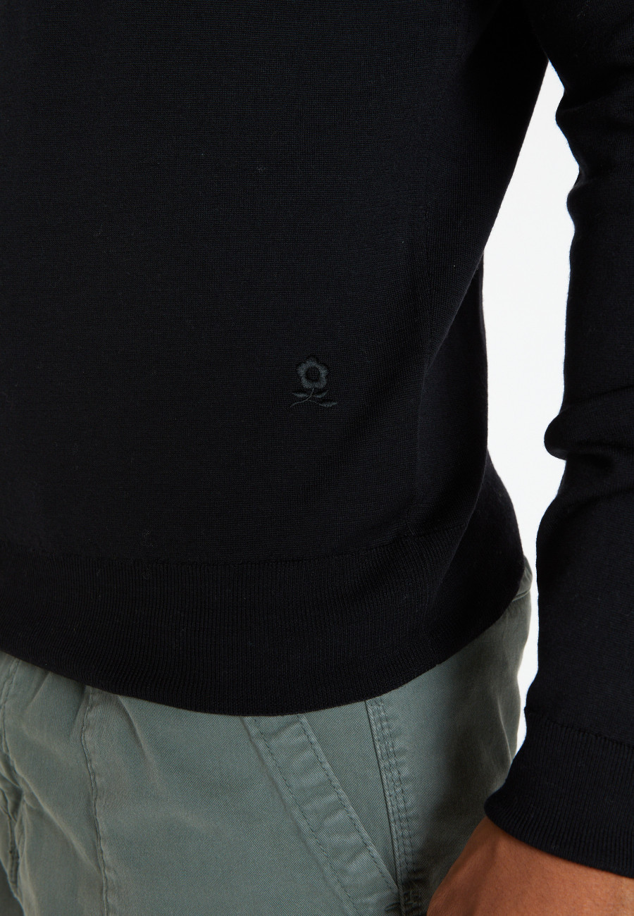 Pullover mit V-Ausschnitt und Logo aus Merinowolle - Elmo