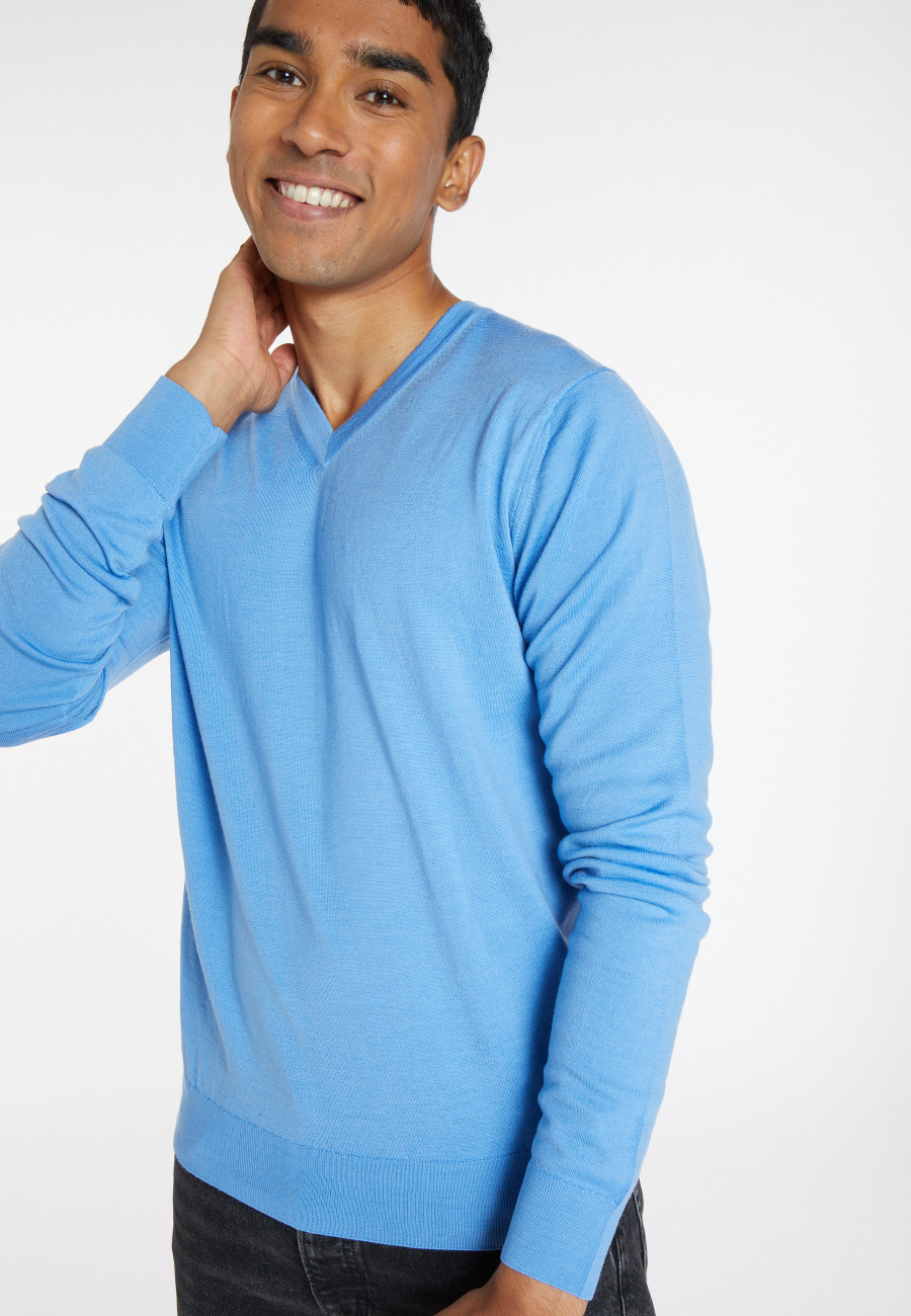 Pullover mit V-Ausschnitt und Logo aus Merinowolle - Elmo
