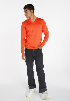 Pullover mit V-Ausschnitt und Logo aus Merinowolle - Elmo