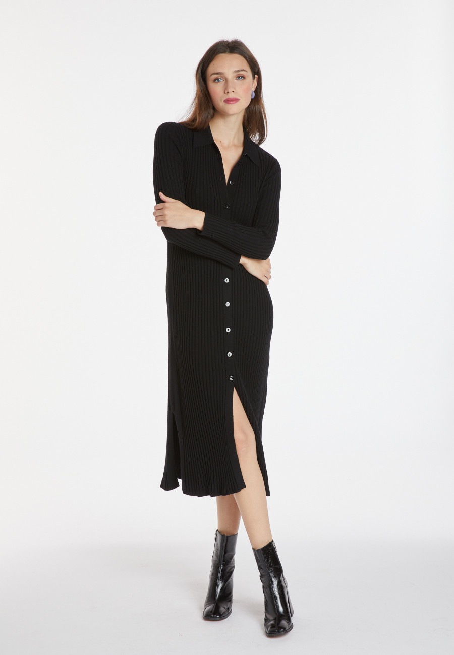 Long slit dress in wool blend - Caroline