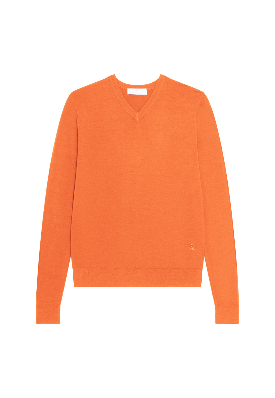 Pullover mit V-Ausschnitt und Logo aus Merinowolle - Elmo