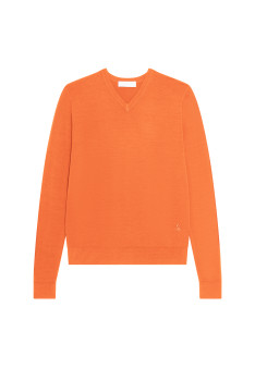 Pullover mit V-Ausschnitt und Logo aus Merinowolle - Elmo