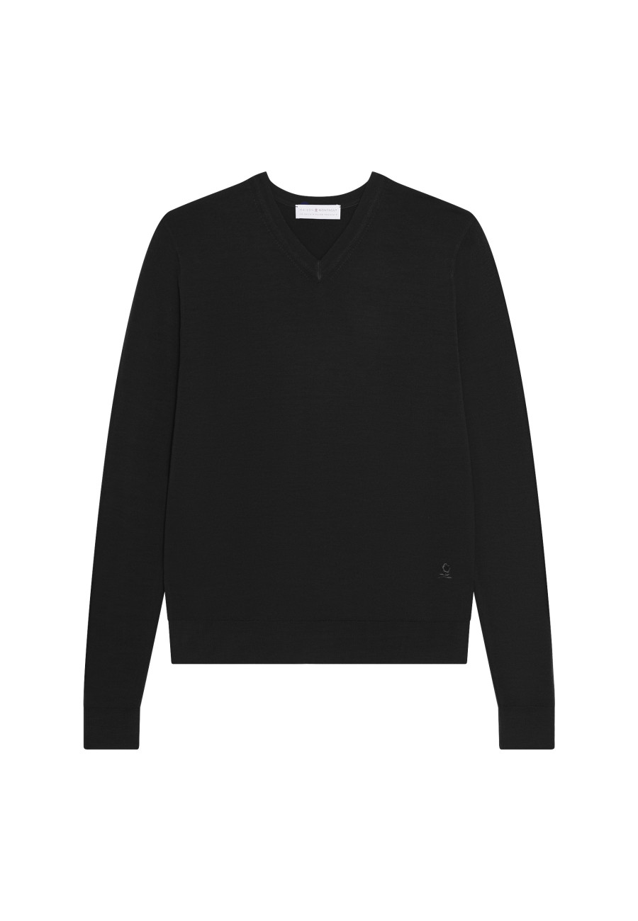 Pullover mit V-Ausschnitt und Logo aus Merinowolle - Elmo