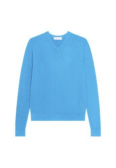 Pullover mit V-Ausschnitt und Logo aus Merinowolle - Elmo
