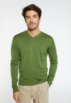 Pullover mit V-Ausschnitt und Logo aus Merinowolle - Elmo