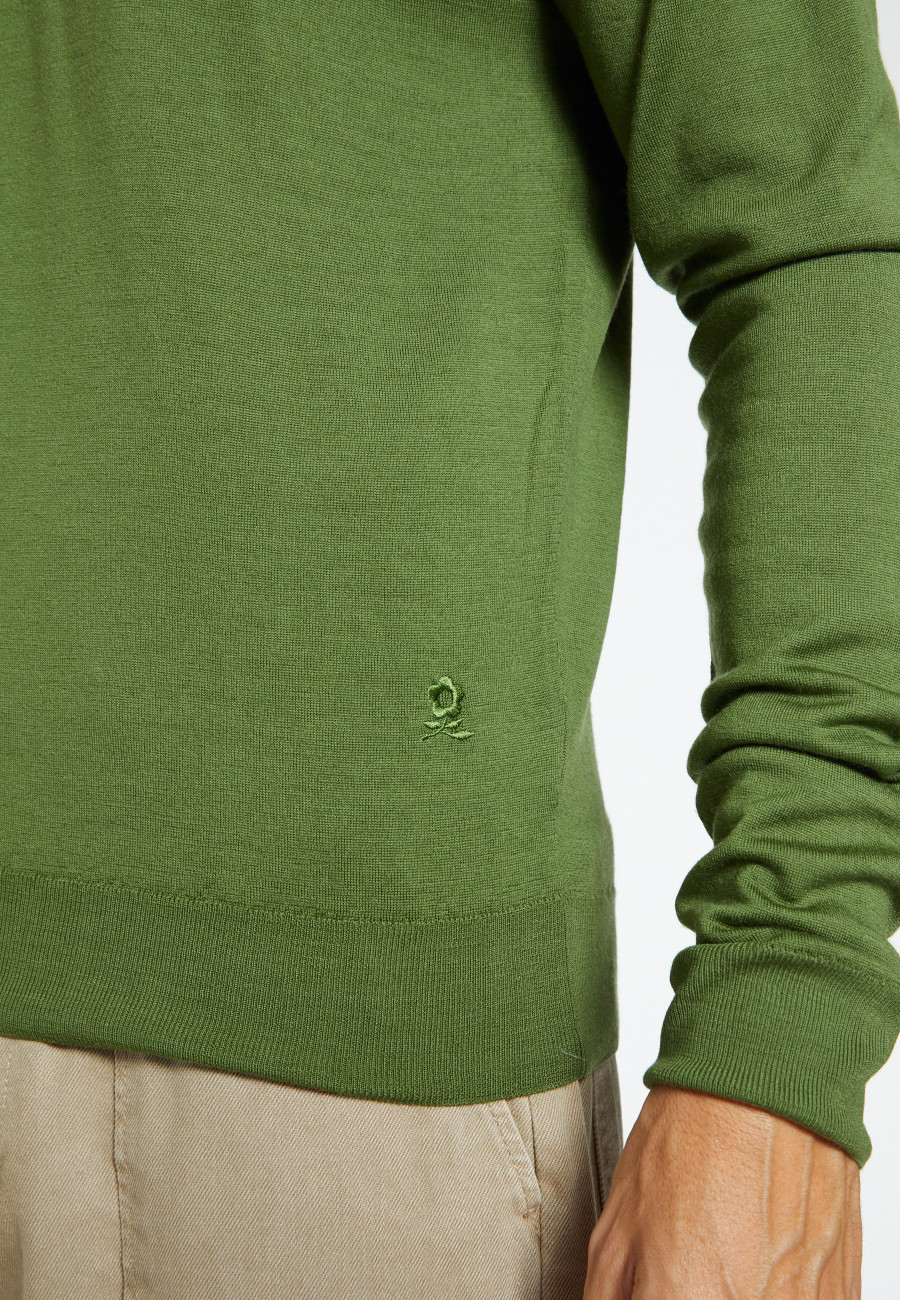 Pullover mit V-Ausschnitt und Logo aus Merinowolle - Elmo