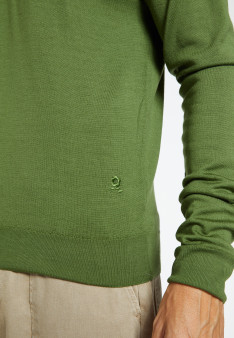 Pullover mit V-Ausschnitt und Logo aus Merinowolle - Elmo