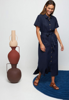 Kurzärmliges Hemdblusenkleid aus Leinen - Tori