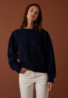 Pull manches raglan en laine cocon et maille torsadée - Carlotta