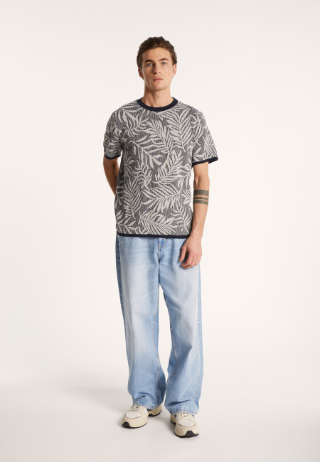 Rundhals-T-Shirt mit Muster aus Baumwoll-Leinen-Mischung – Isham