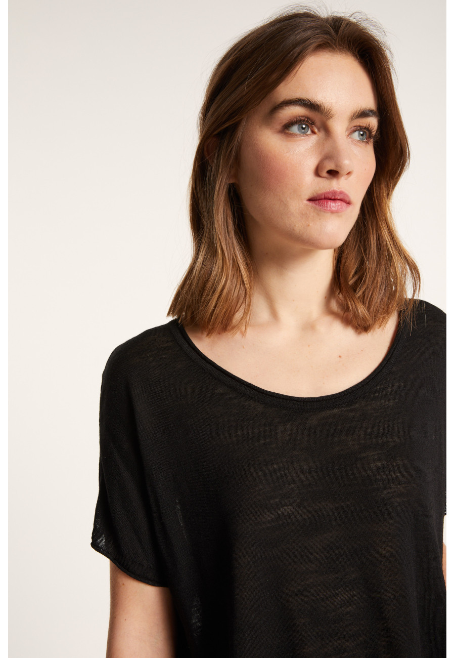 Rundhals-T-Shirt aus geflammtem Leinen – Loli