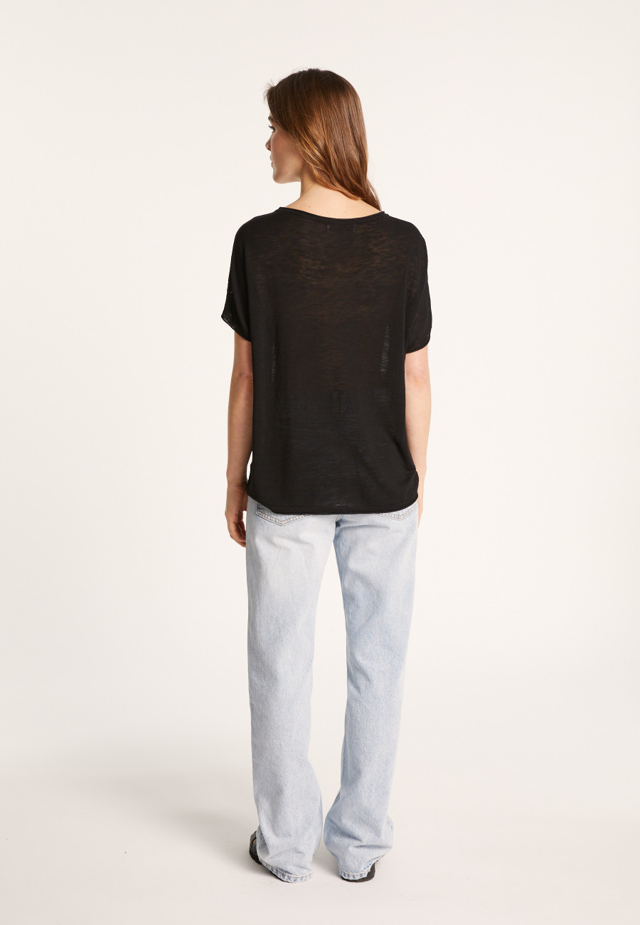 Rundhals-T-Shirt aus geflammtem Leinen – Loli