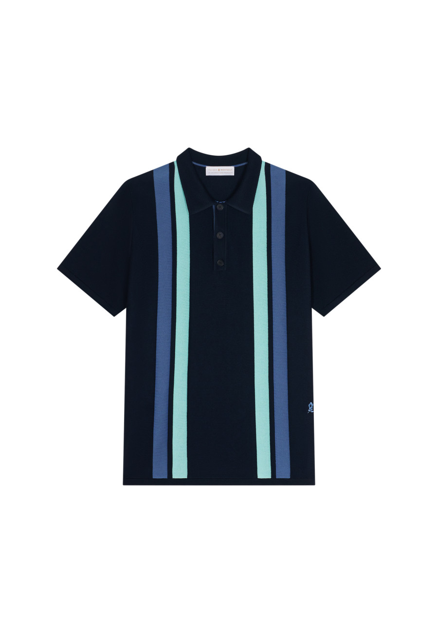 Poloshirt mit 4 vertikalen Streifen aus Fil Lumière – Ilann
