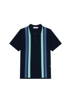 Poloshirt mit 4 vertikalen Streifen aus Fil Lumière – Ilann